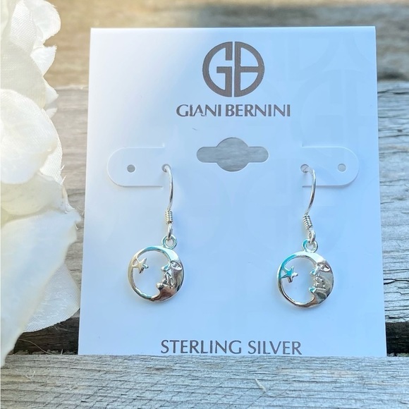 NWT GIANI BERNINI STERLING SILVER MOON STAR WIRE DROP EARRINGS - Picture 2 of 4